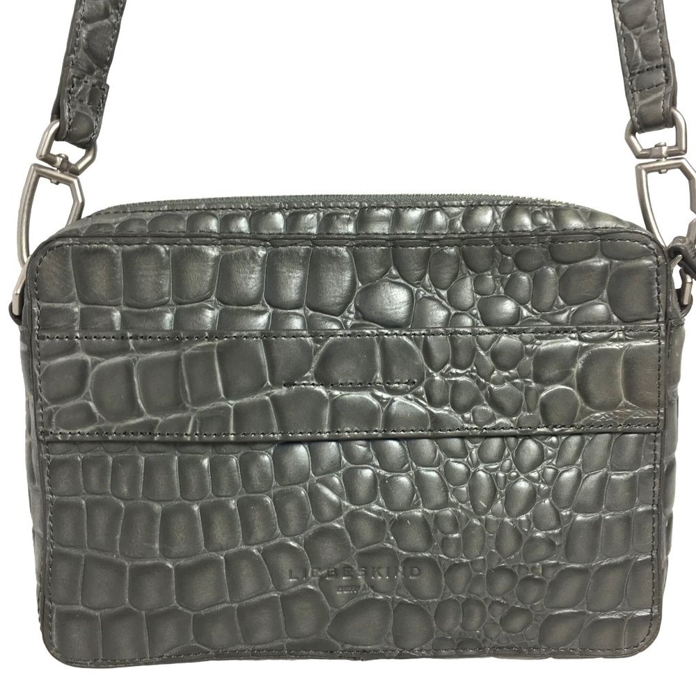 Liebeskind Berlin Crossbody Bag Croco Embossed Leather Gray